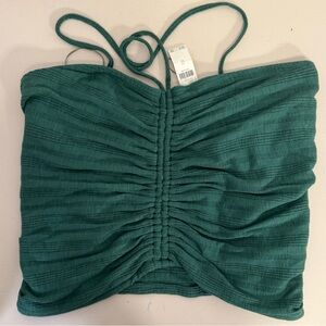 Anthropologie Pilcro Ruched Ribbed Halter Green Strappy Tank Womens Sz XL NWT